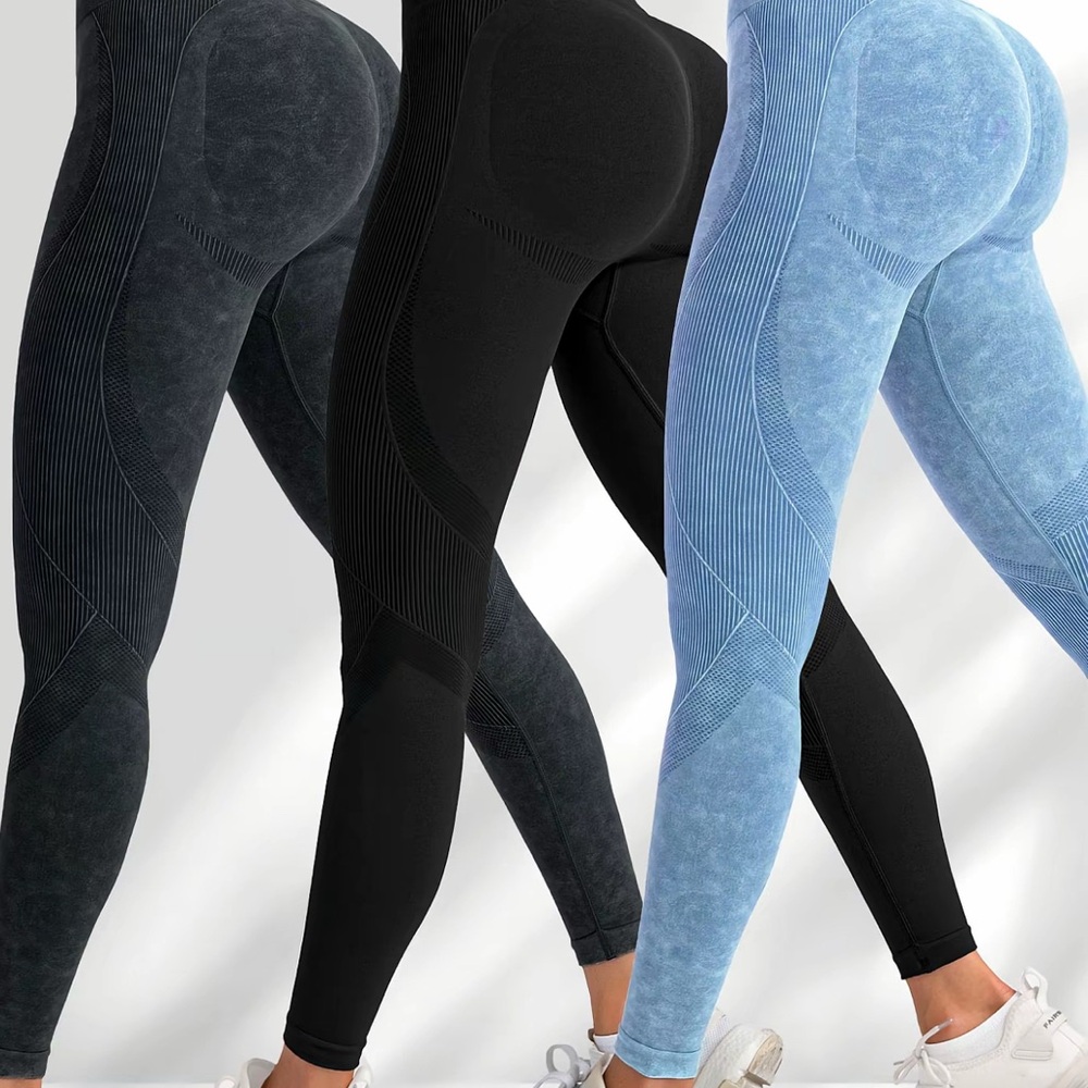 Seamless High-Waist Leggings - Black, gray and Blue (3)